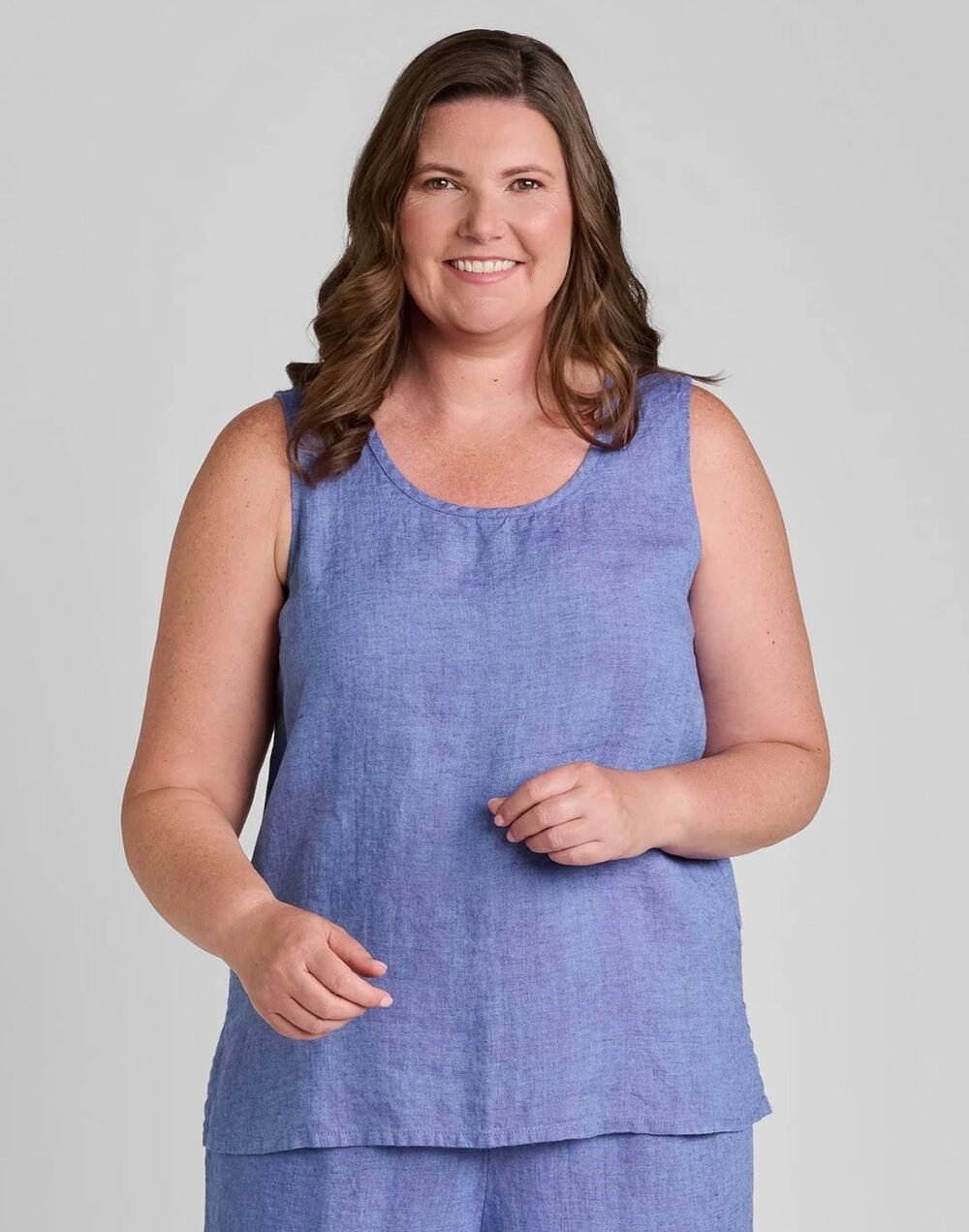 FLAX Blue Iris Fundamental Tank Lightweight 100% Linen Tank Top L $85